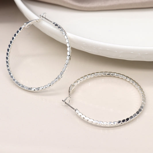 Silver Plated Large Faceted Rope Twist Hoops