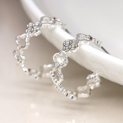Silver Plated Multi Quatrefoil Hoop Earrings