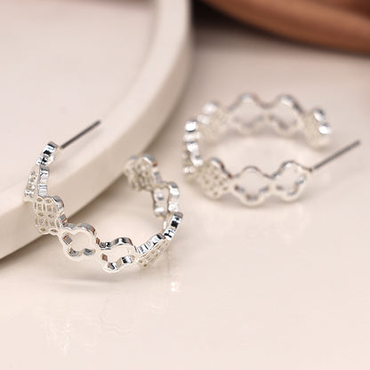 Silver Plated Multi Quatrefoil Hoop Earrings