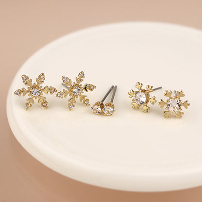 Golden Triple Snowflake Earring Set