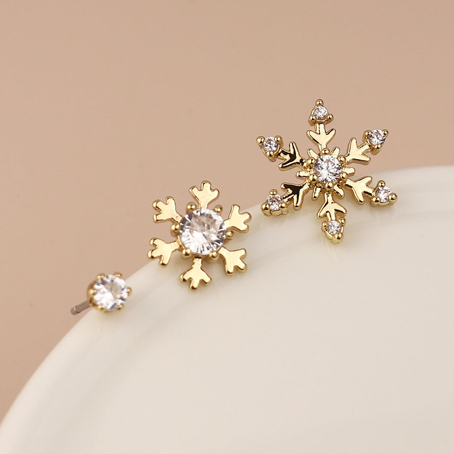 Golden Triple Snowflake Earring Set