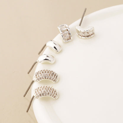 Silver Plated Triple Curve Stud Earring Set