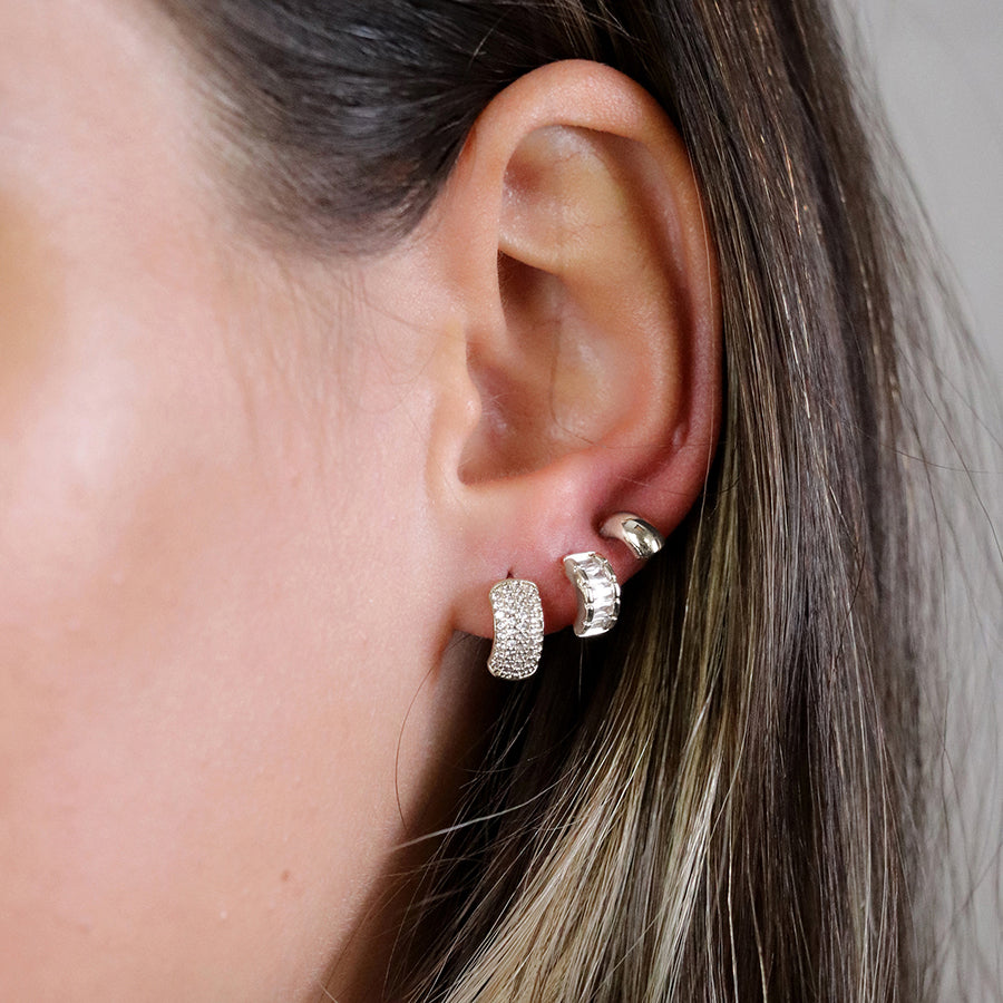 Silver Plated Triple Curve Stud Earring Set