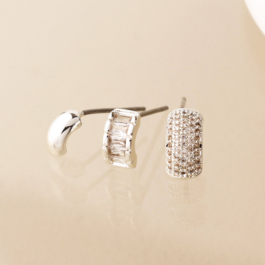 Silver Plated Triple Curve Stud Earring Set