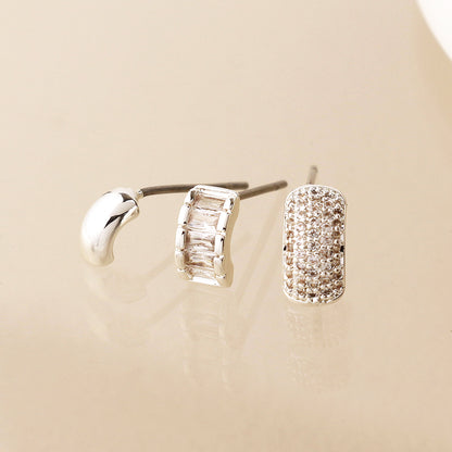 Silver Plated Triple Curve Stud Earring Set