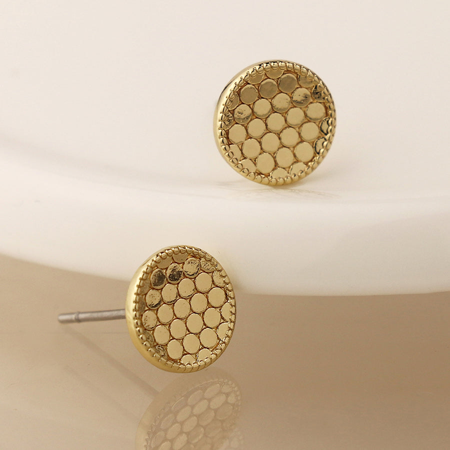 Silver Plated and Golden Textured Disc Stud Earrings