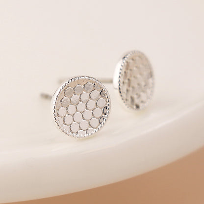 Silver Plated and Golden Textured Disc Stud Earrings