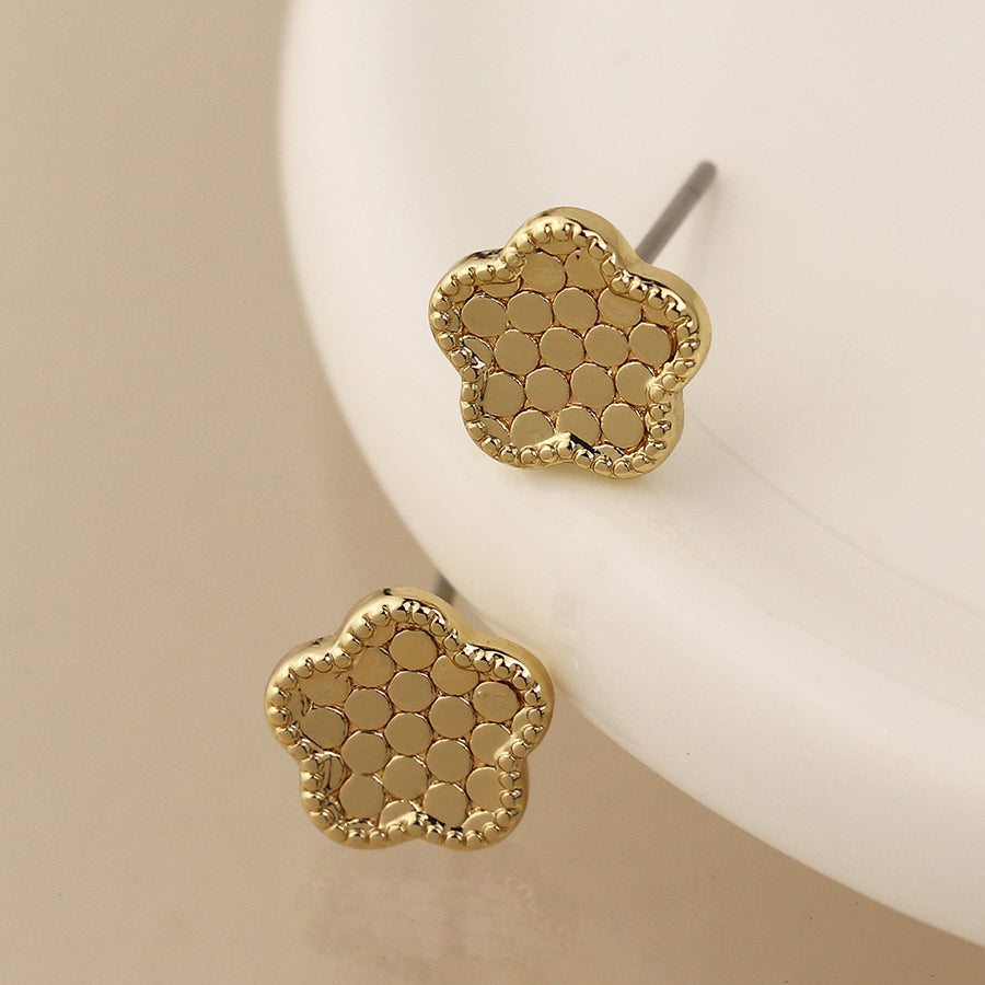 Silver Plated and Golden Textured Flower Stud Earrings
