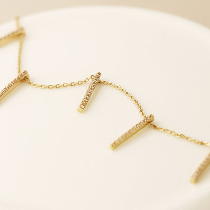Golden Fine Chain and Crystal Bars Drop Necklace