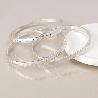 Silver Plated Worn Triple Bangle Set