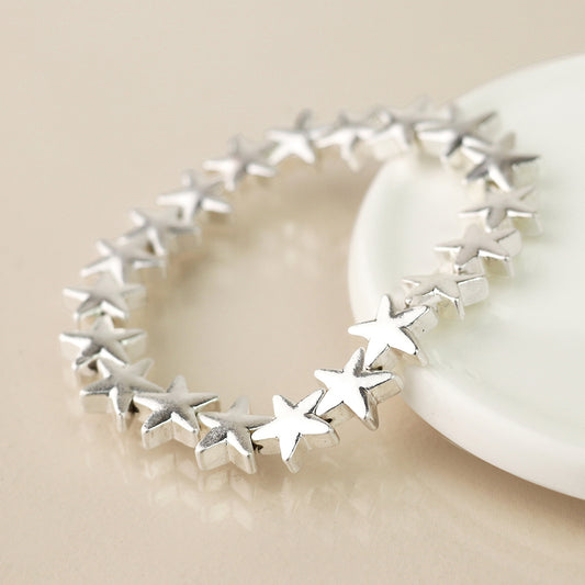 Silver Plated Worn Stars Stretch Bracelet
