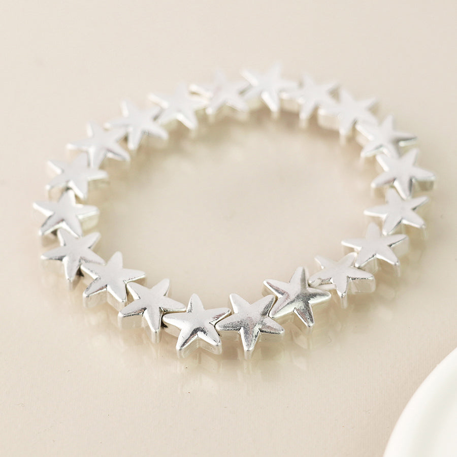Silver Plated Worn Stars Stretch Bracelet