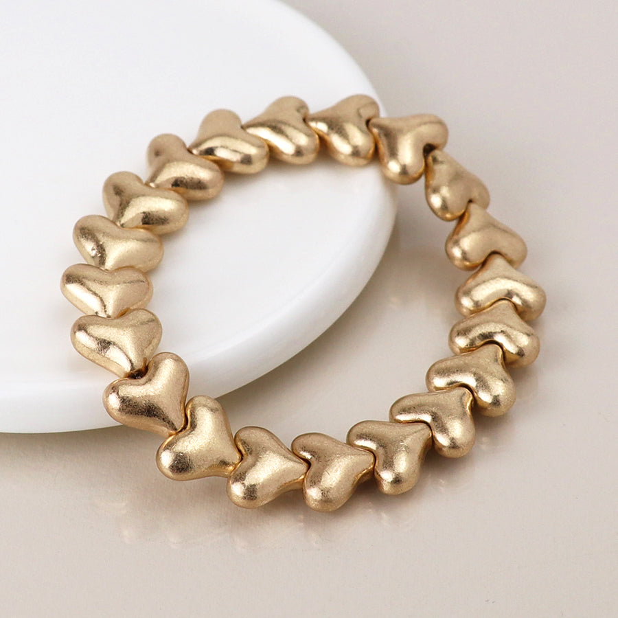 Golden Worn Hearts Stretch Bracelet