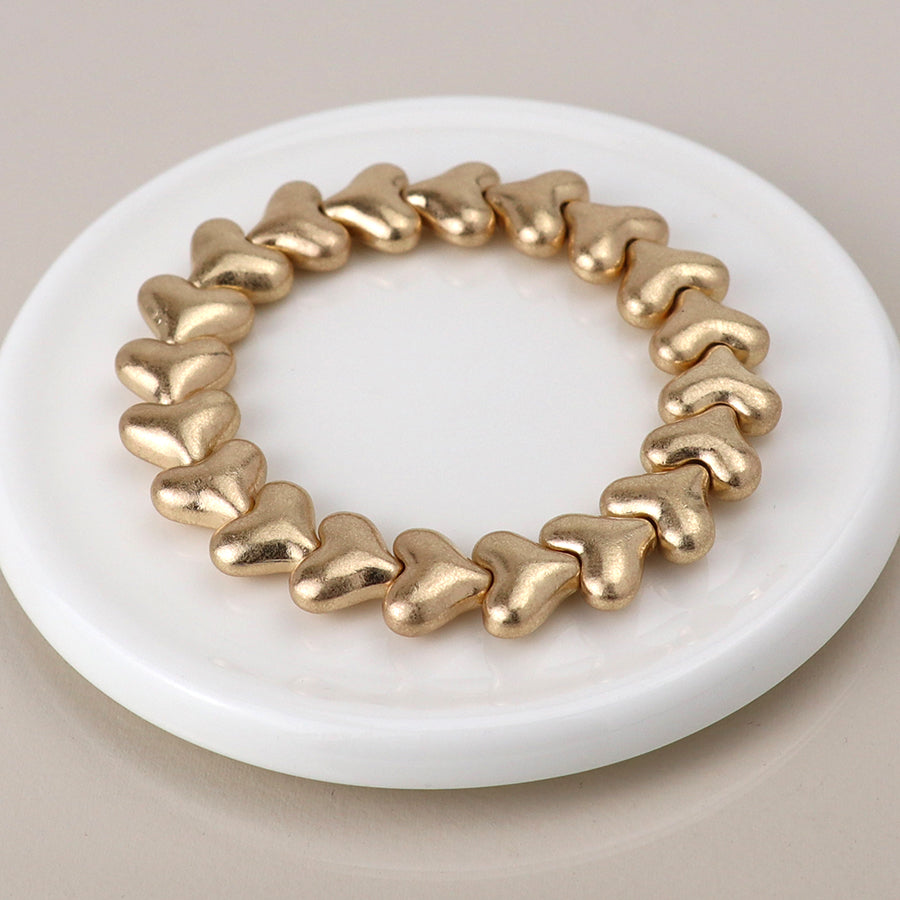 Golden Worn Hearts Stretch Bracelet