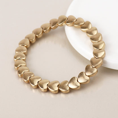 Golden Worn Small Hearts Stretch Bracelet