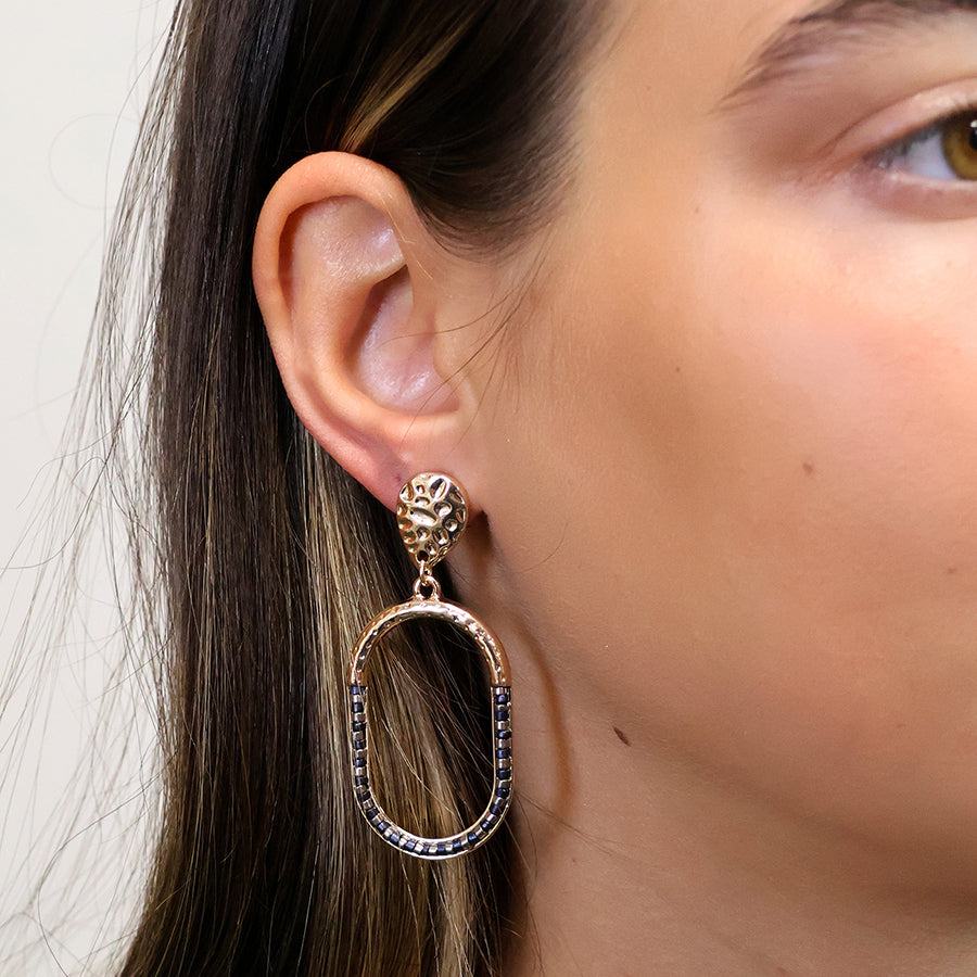 Golden and Black Bead Mix Stadium Earrings