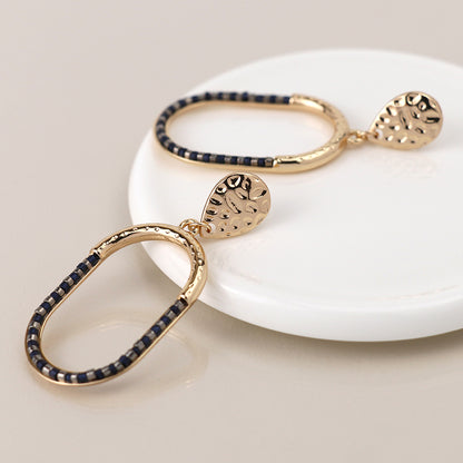Golden and Black Bead Mix Stadium Earrings