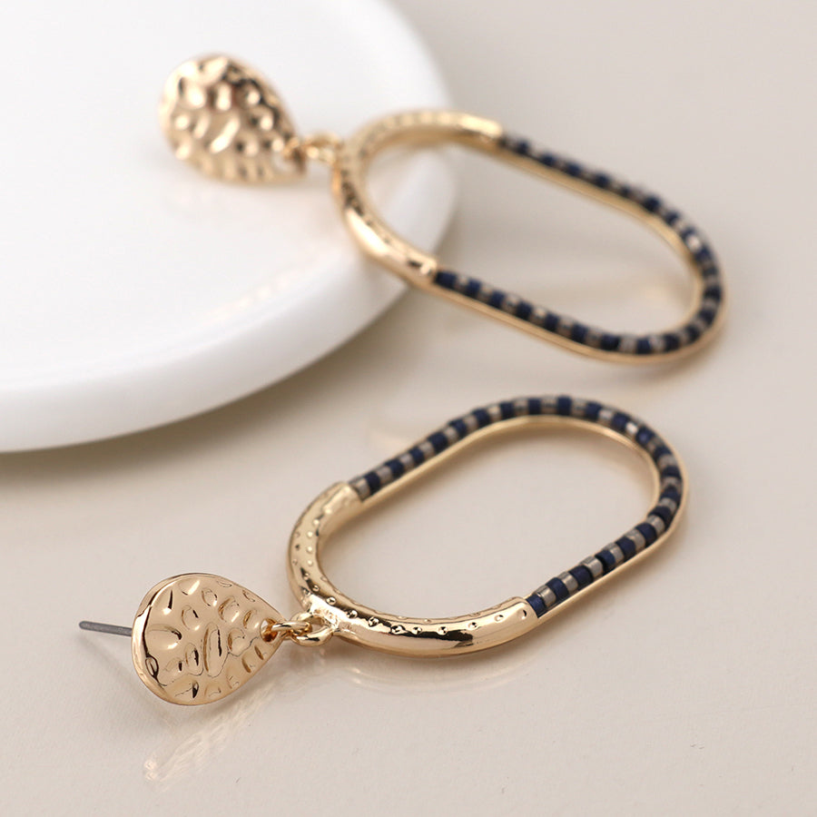 Golden and Black Bead Mix Stadium Earrings