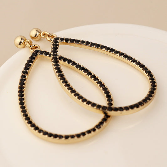 Golden and Black Crystal Large Teardrop Earrings