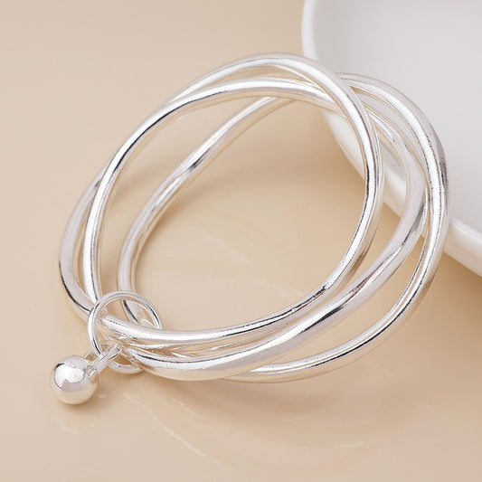 Silver Plated Triple Bangle Stack with Ball Charm