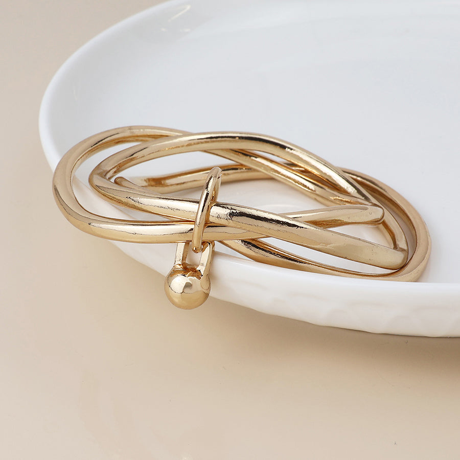 Faux Gold Plated Triple Bangle Stack with Ball Charm
