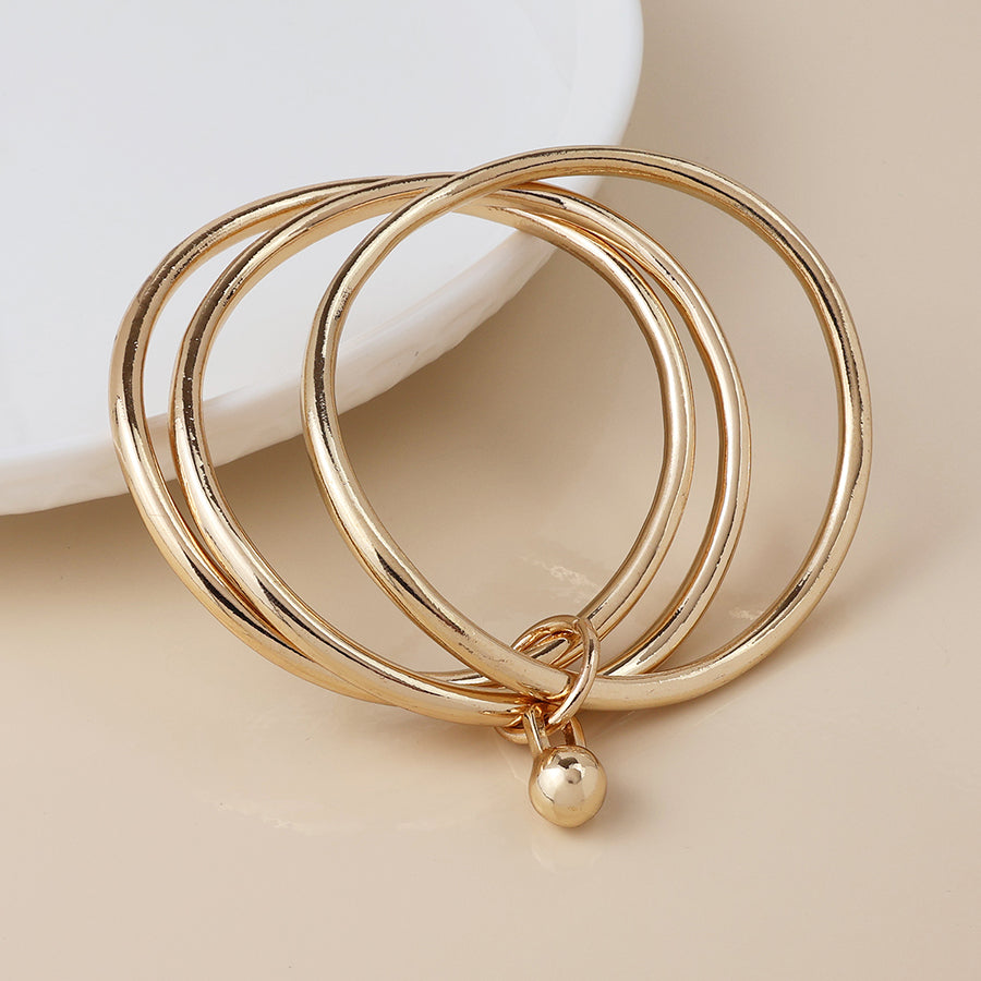 Faux Gold Plated Triple Bangle Stack with Ball Charm