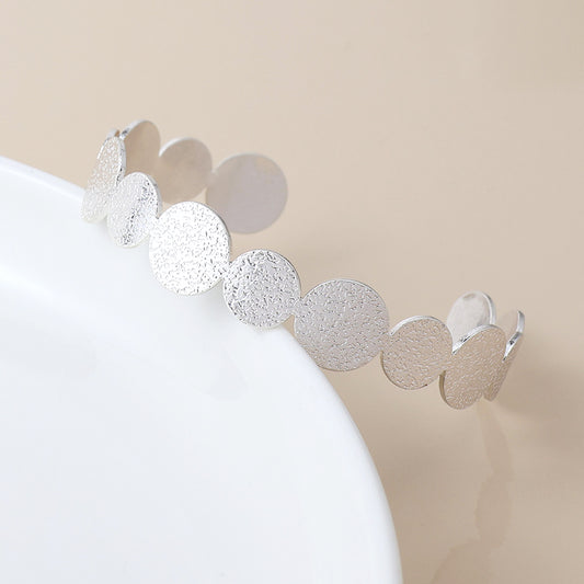 Brushed Textured Silver Plated Discs Open Back Bangle