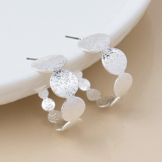 Brushed Textured Silver Plated Discs C Post Earrings