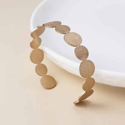 Brushed Textured Faux Gold Plated Discs Open Back Bangle
