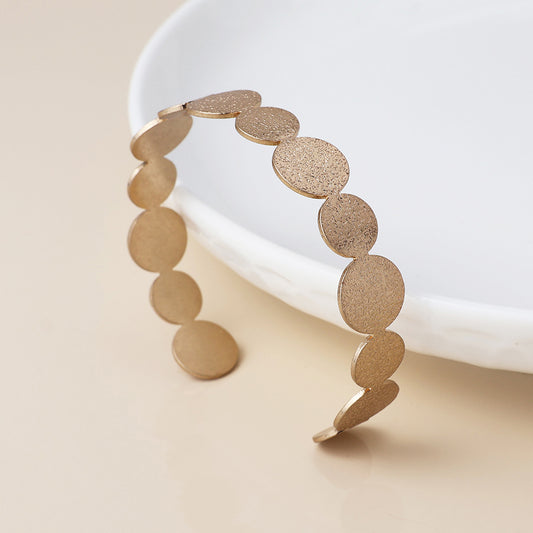 Brushed Textured Faux Gold Plated Discs Open Back Bangle
