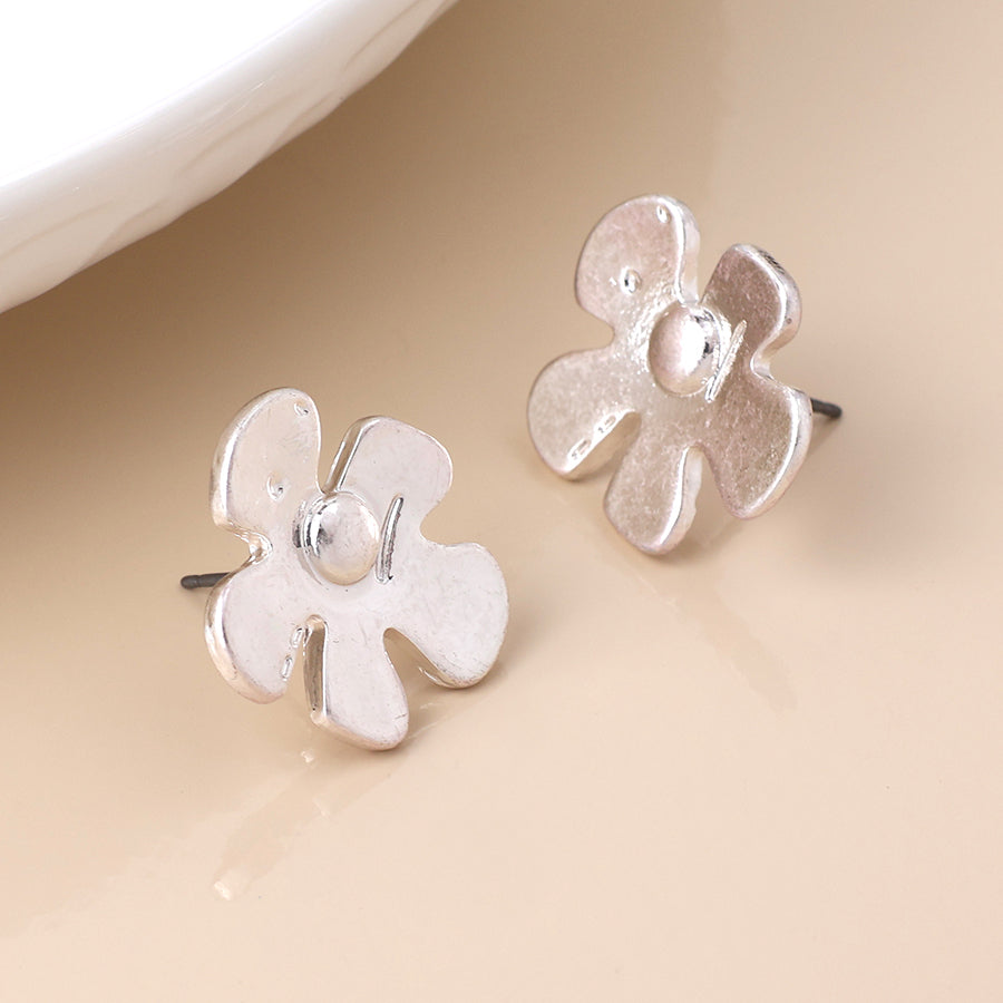 Silver Plated Irregular Flower Studs