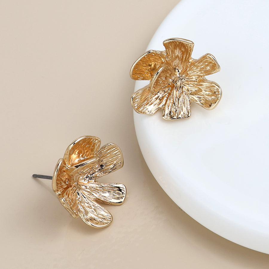 Faux Gold Textured Bloom Stud Earrings