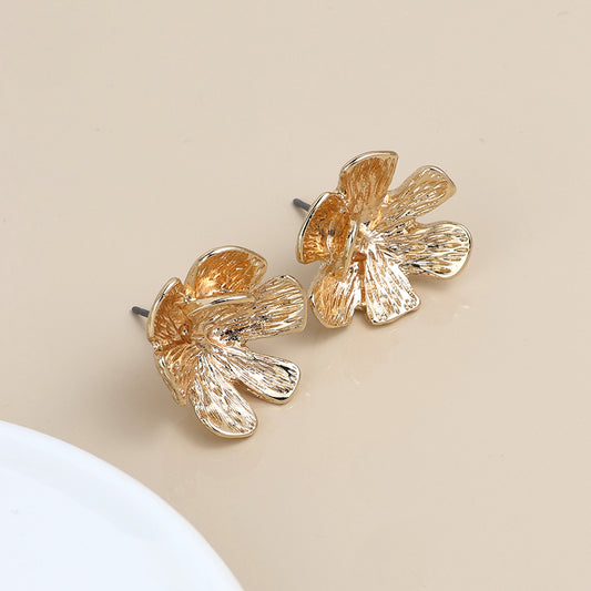 Faux Gold Textured Bloom Stud Earrings