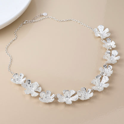 Silver Plated Textured Bloom Collar Necklace