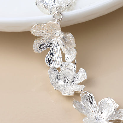 Silver Plated Textured Bloom Collar Necklace