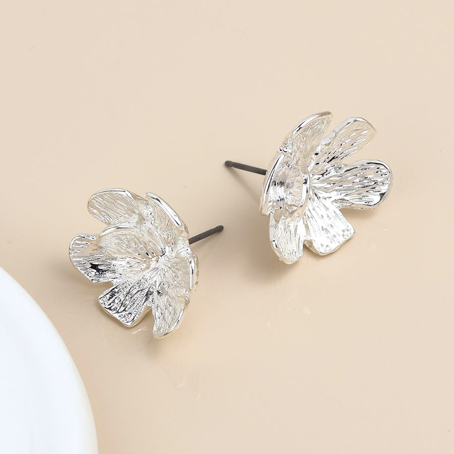 Silver Plated Textured Bloom Studs