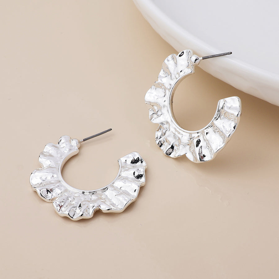 Silver Plated Textured Wave C Post Earrings