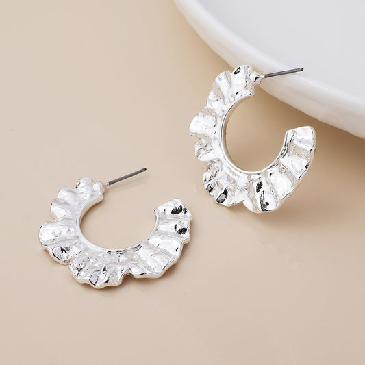Silver Plated Textured Wave C Post Earrings