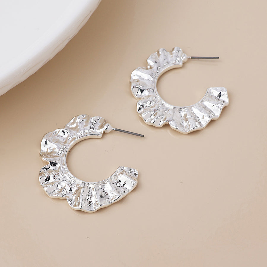 Silver Plated Textured Wave C Post Earrings