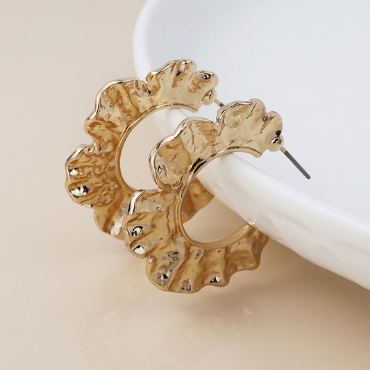 Faux Gold Plated Textured Wave C Post Earrings