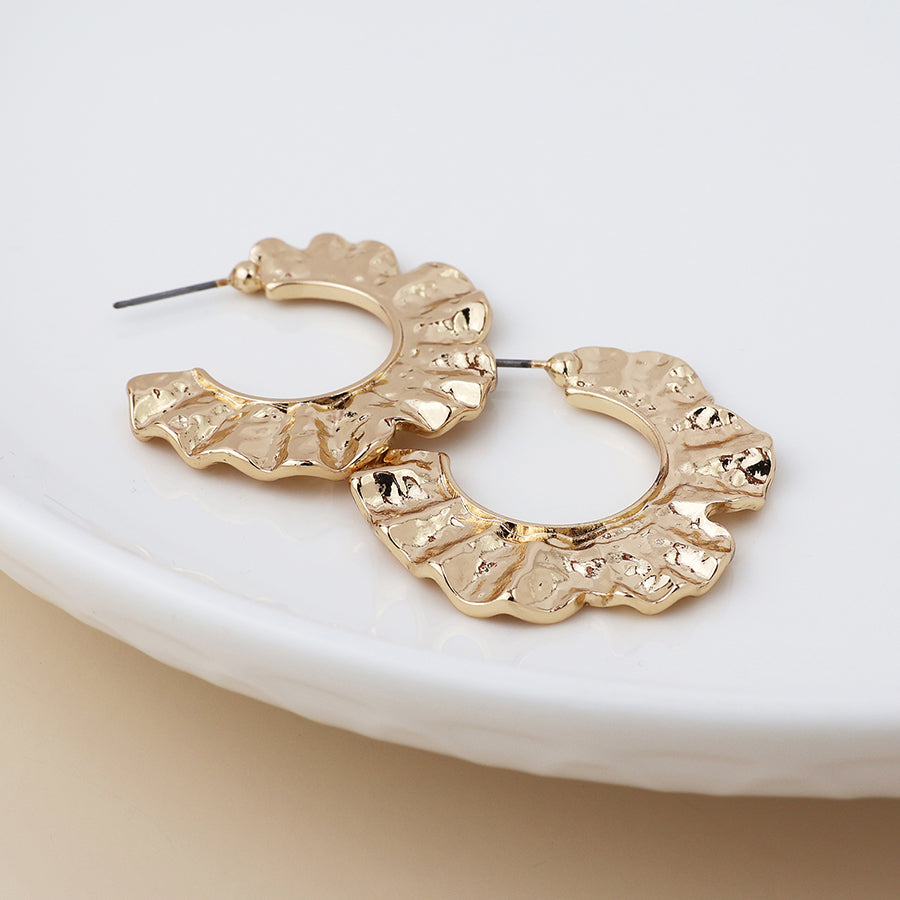 Faux Gold Plated Textured Wave C Post Earrings