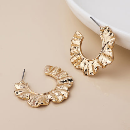 Faux Gold Plated Textured Wave C Post Earrings