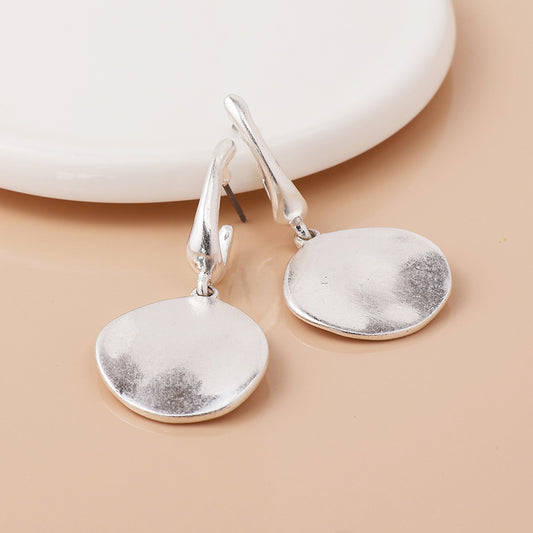 Worn Silver Plated Disc Drop Earrings