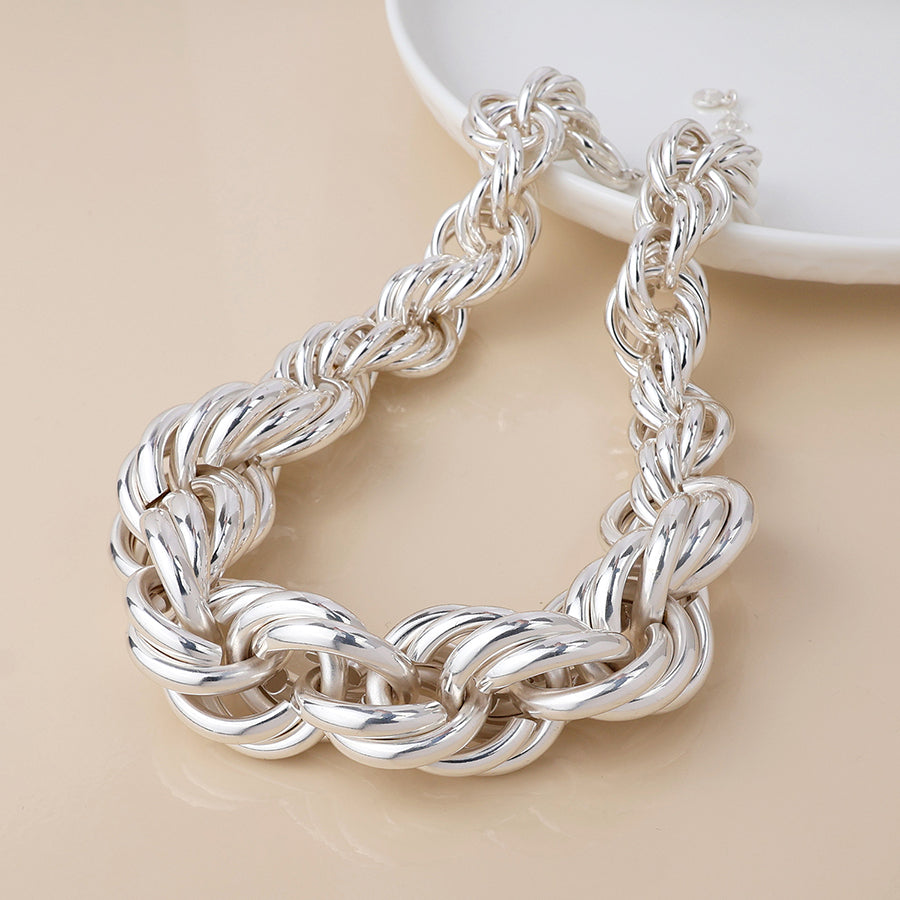 Chunky Silver Plated Chain Twist Statement Necklace