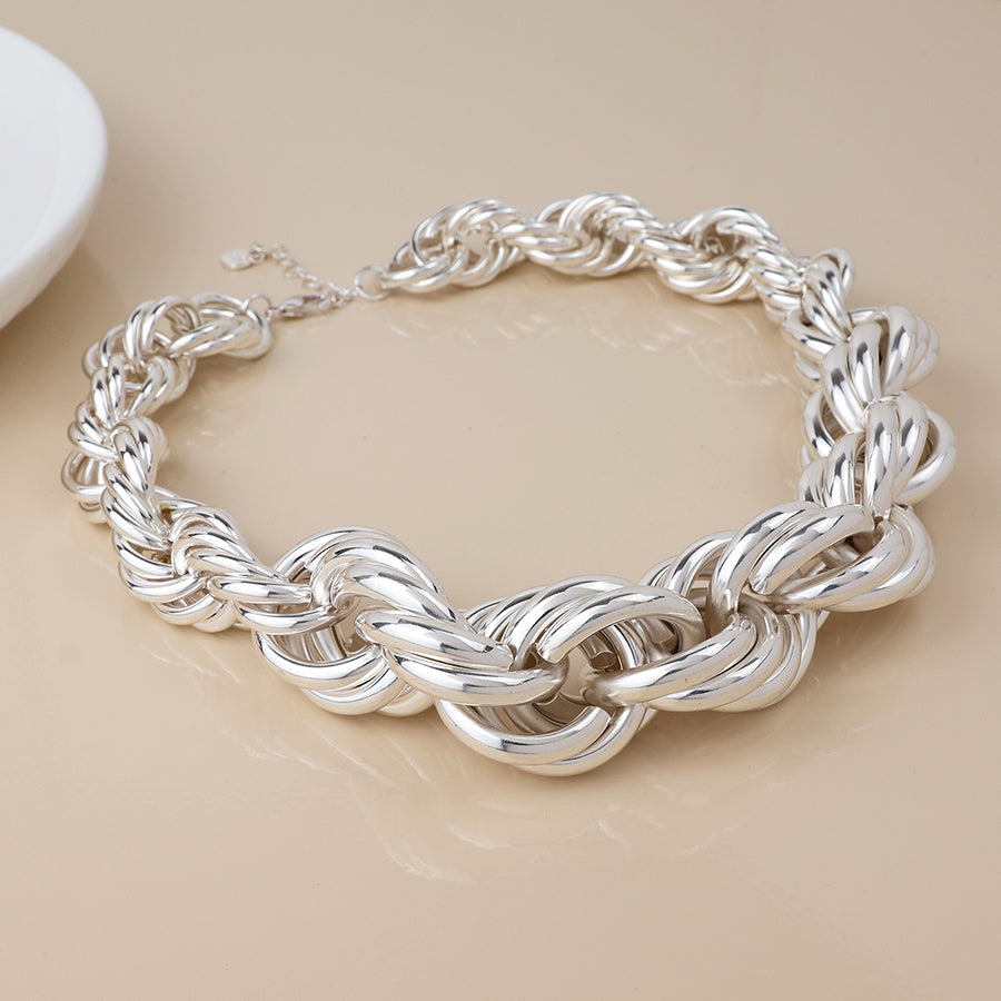 Chunky Silver Plated Chain Twist Statement Necklace