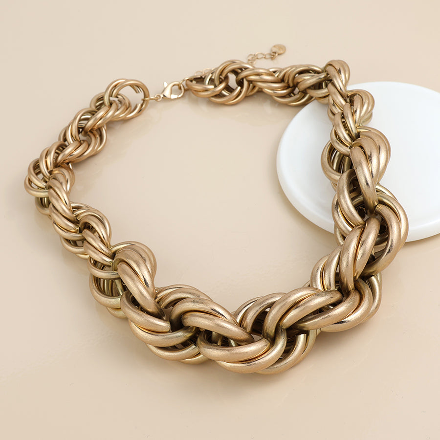 Faux Worn Gold Chunky Twist Statement Necklace