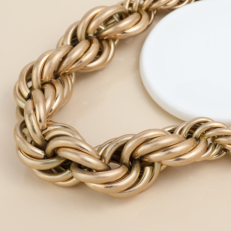 Faux Worn Gold Chunky Twist Statement Necklace