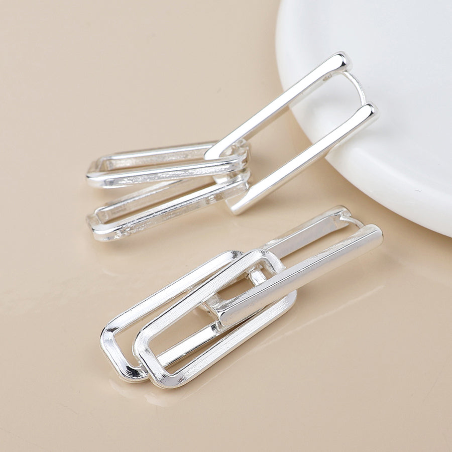 Silver Plated Paperclip Link Earrings