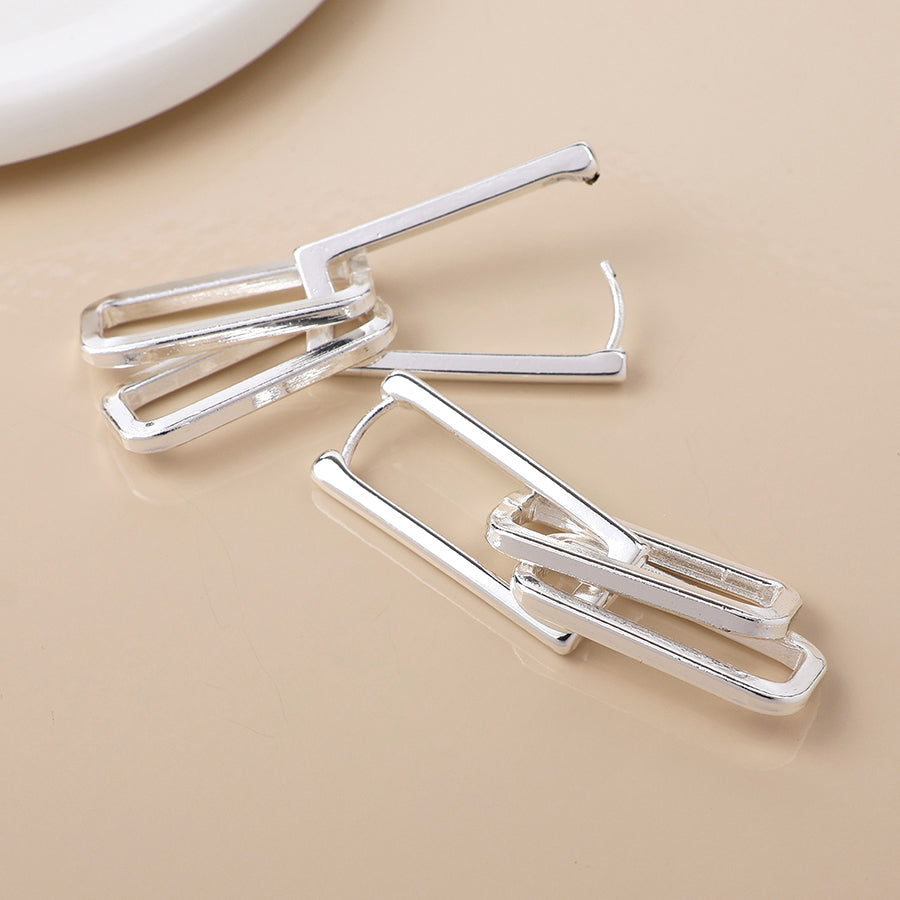 Silver Plated Paperclip Link Earrings
