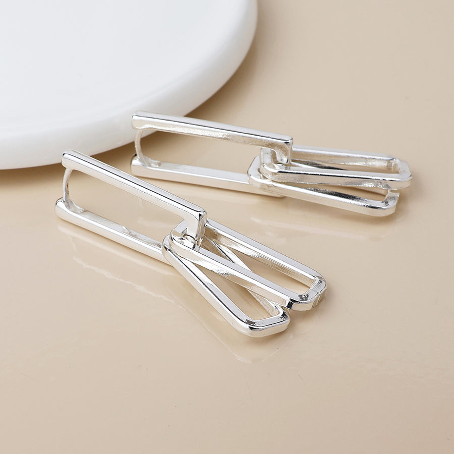 Silver Plated Paperclip Link Earrings